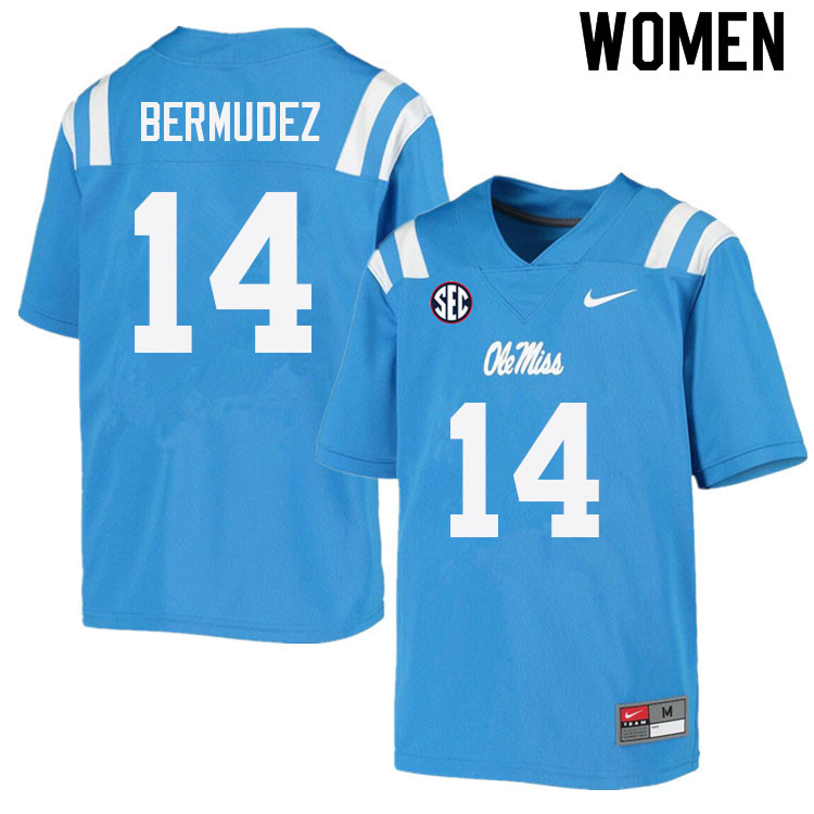 Derek Bermudez Ole Miss Rebels NCAA Women's Powder Blue #14 Stitched Limited College Football Jersey LOX0758LP